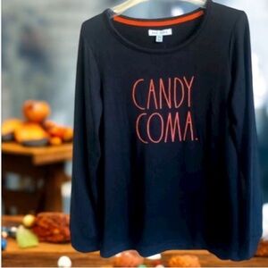Rae Dunn Black Halloween Top Sz XL Candy Coma